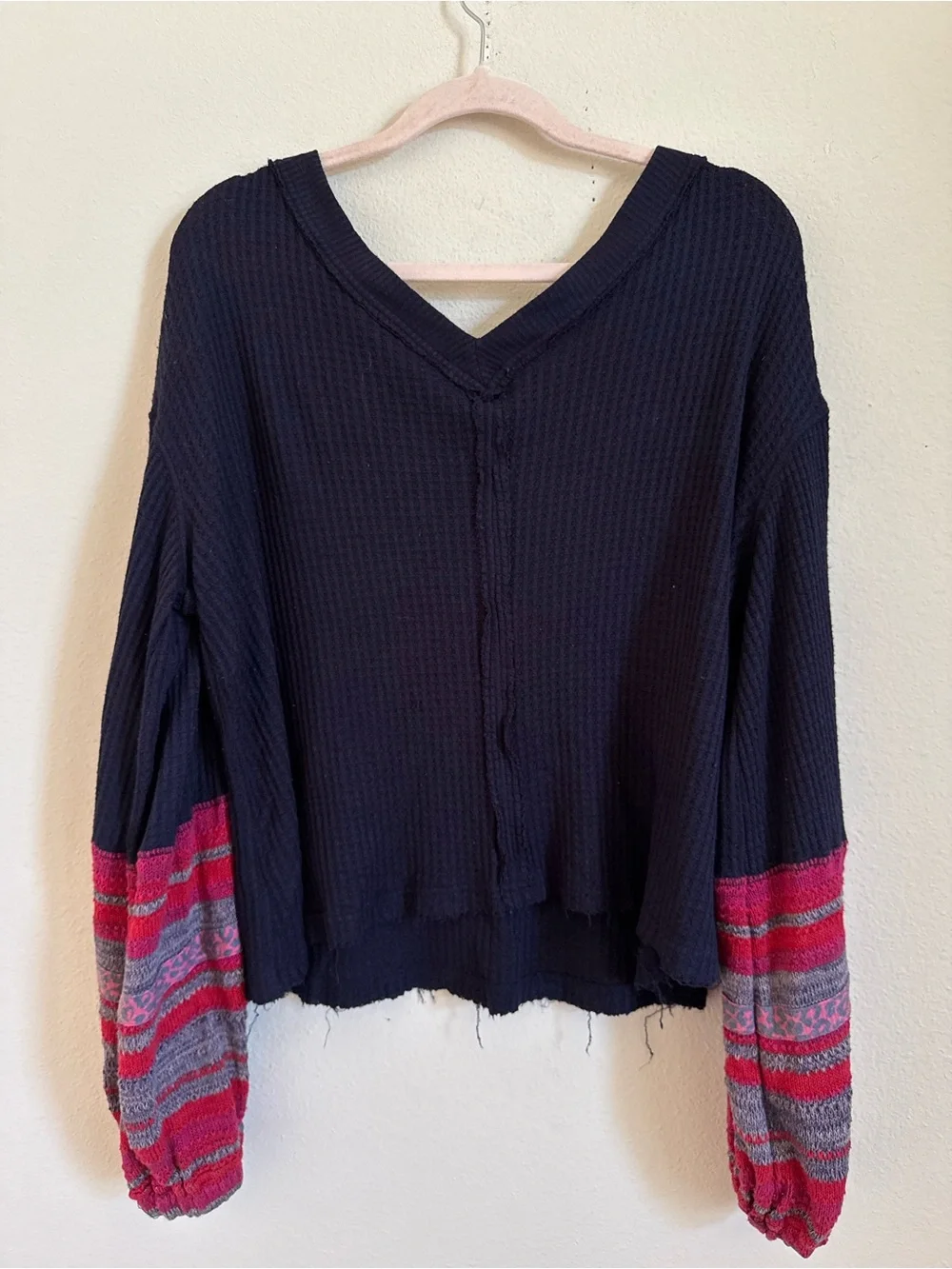 Free People Copenhagen V-neck Navy Blue Thermal Long Sleeve size XS